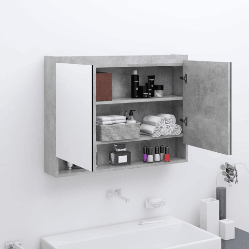 vidaXL Armário espelhado p casa de banho 80x15x60cm MDF cinza cimento vidaXL Armário espelhado p casa de banho 80x15x60cm MDF cinza cimento