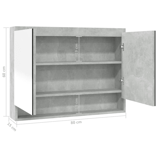 vidaXL Armário espelhado p casa de banho 80x15x60cm MDF cinza cimento vidaXL Armário espelhado p casa de banho 80x15x60cm MDF cinza cimento