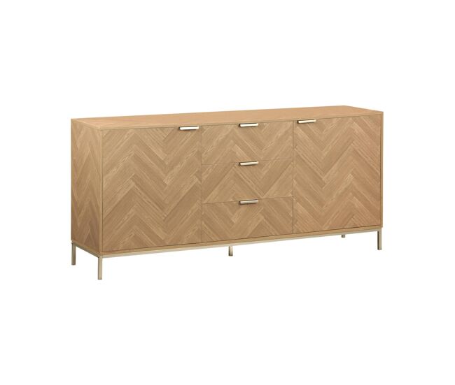 Aparador con efecto espiga de 2 puertas, 160cm natural - 160x40x75 cm