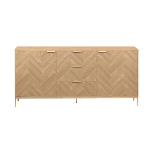 Aparador com efeito de madeira em espinha, 160cm, Budapest, Natural, 160x40x75 cm