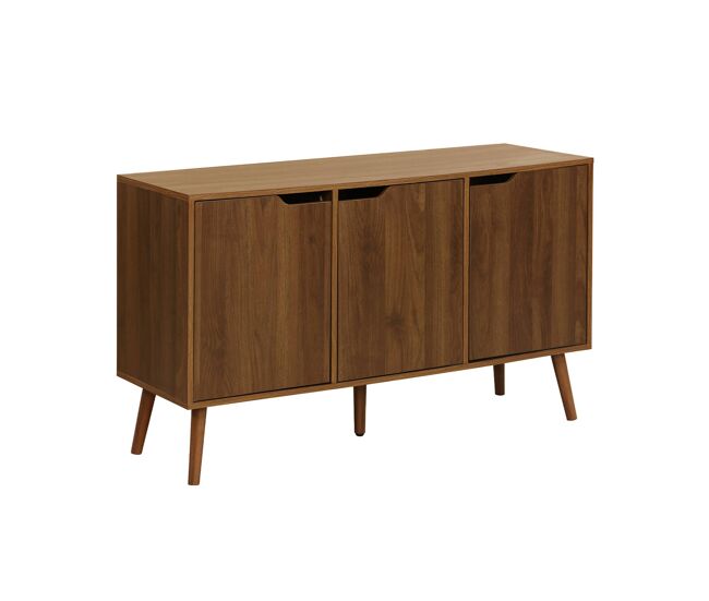 Aparador efecto nogal con 3 puertas y 3 estantes, 120cm nogal - 120x39x73.5 cm