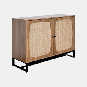 Aparador com efeito cana e madeira de 2 portas, 100cm, Retro, Natural, 100x40x80 cm
