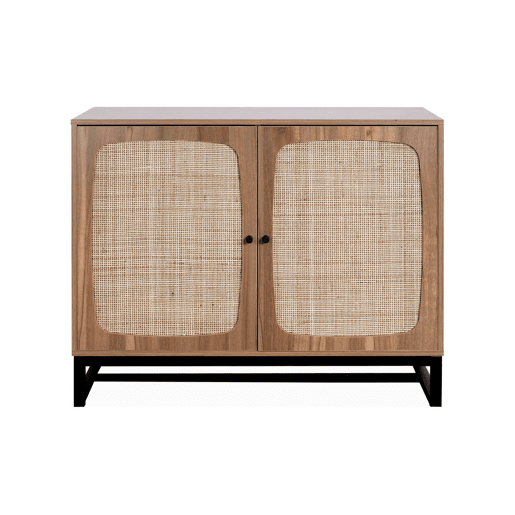 Aparador com efeito cana e madeira de 2 portas, 100cm, Retro, Natural, 100x40x80 cm
