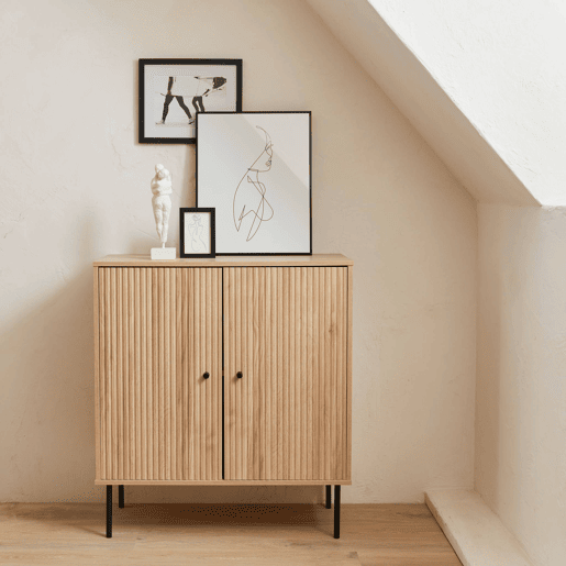 Aparador com efeito de madeira de 2 portas, 83.5cm, Braga, Natural, 83.5x39x92.5 cm