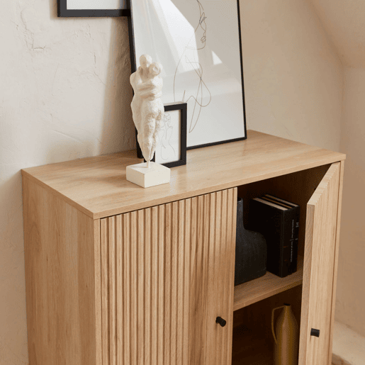 Aparador com efeito de madeira de 2 portas, 83.5cm, Braga, Natural, 83.5x39x92.5 cm