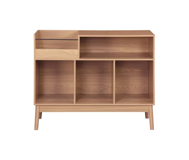 Mueble para vinilos vintage escandinavo efecto madera, 100cm, dune, natural, 100x48x81.5 cm