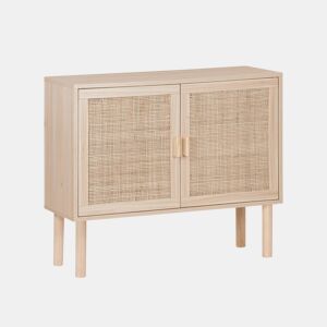 Aparador com efeito cana e madeira de 2 portas, 80cm, Camargue, Natural, 80x30x68 cm