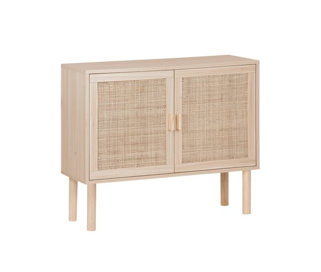 Aparador efecto caña y madera con 2 puertas, 80cm natural - 80x30x68 cm