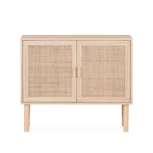Aparador com efeito cana e madeira de 2 portas, 80cm, Camargue, Natural, 80x30x68 cm