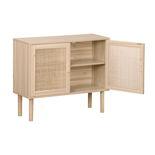Aparador com efeito cana e madeira de 2 portas, 80cm, Camargue, Natural, 80x30x68 cm