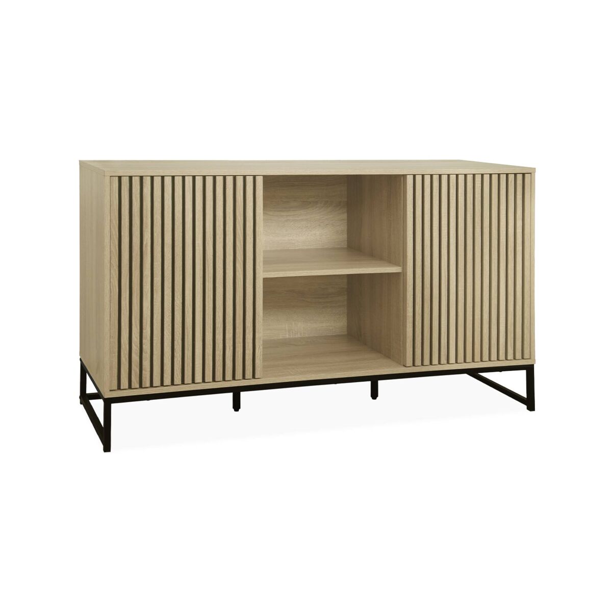 Aparador contemporáneo acanalado efecto madera de 2 puertas,