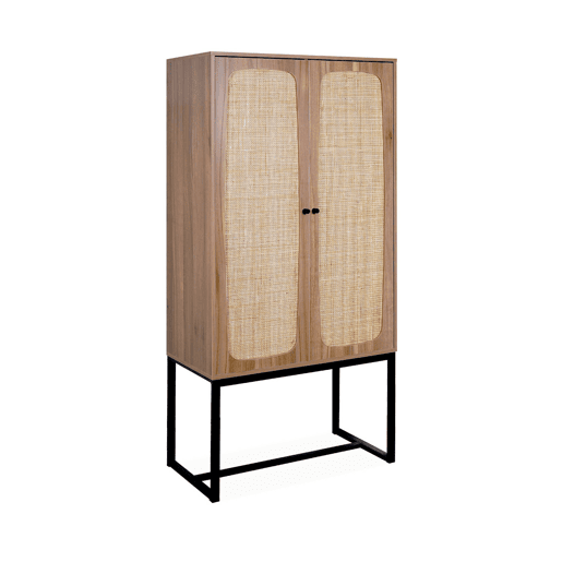 Aparador efeito cana e madeira de 2 portas, 165cm, Retro, Natural, 80x40x165 cm