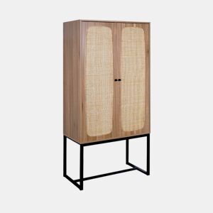 Aparador efeito cana e madeira de 2 portas, 165cm, Retro, Natural, 80x40x165 cm