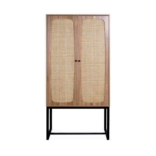 Aparador efeito cana e madeira de 2 portas, 165cm, Retro, Natural, 80x40x165 cm
