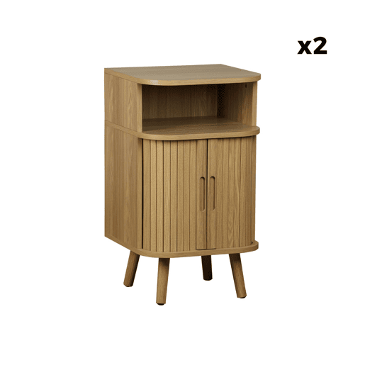 Mesa de cabeceira com 2 portas de correr, set de 2, Legacy, Natural, 40x40x70 cm