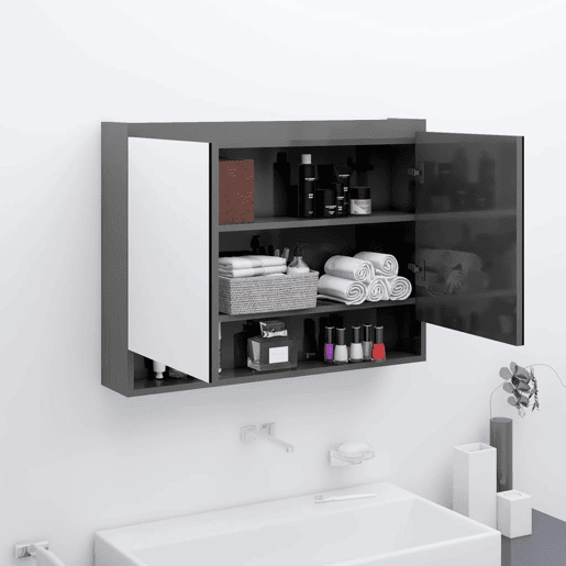 vidaXL Armário espelhado p casa banho 80x15x60cm MDF cinza brilhante vidaXL Armário espelhado p casa banho 80x15x60cm MDF cinza brilhante