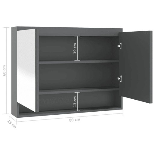 vidaXL Armário espelhado p casa banho 80x15x60cm MDF cinza brilhante vidaXL Armário espelhado p casa banho 80x15x60cm MDF cinza brilhante