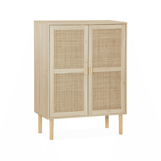 Aparador com efeito cana e madeira de 2 portas, 80cm, Camargue, Natural, 80x40x110 cm