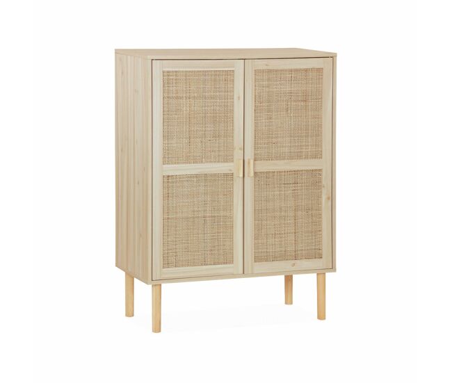 Aparador de efecto caña y madera con 2 puertas, 80cm natural - 80x40x110 cm
