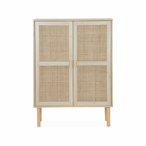 Aparador com efeito cana e madeira de 2 portas, 80cm, Camargue, Natural, 80x40x110 cm