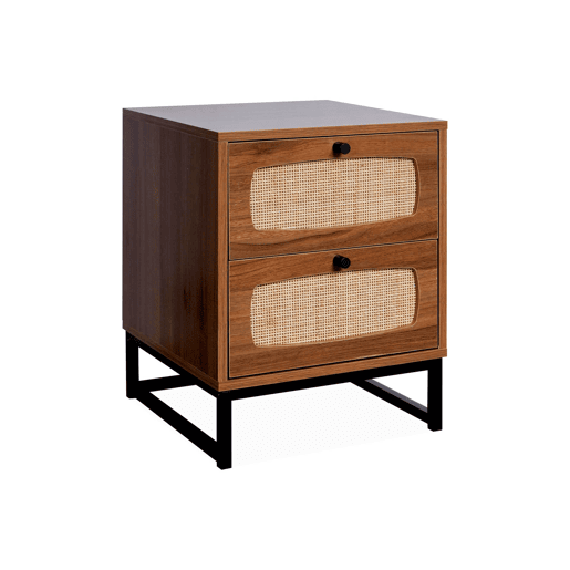Mesa de cabeceira em madeira e cana, Retro, Natural, 40x40x52 cm