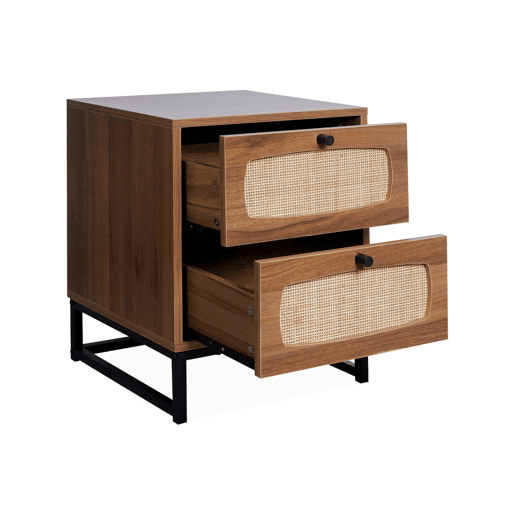 Mesa de cabeceira em madeira e cana, Retro, Natural, 40x40x52 cm