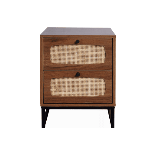 Mesa de cabeceira em madeira e cana, Retro, Natural, 40x40x52 cm