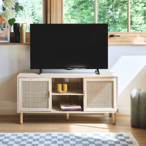 Móvel de TV com efeito cana e madeira, 120cm, Camargue, Natural, 120x39x57 cm