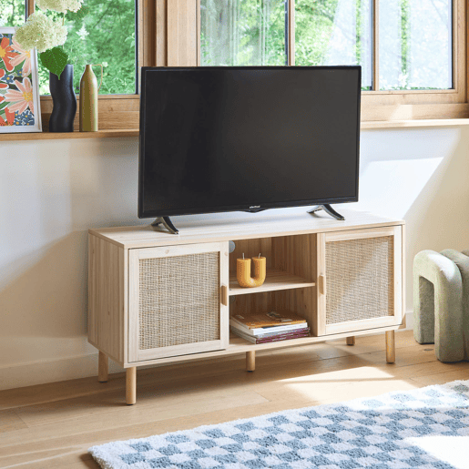 Móvel de TV com efeito cana e madeira, 120cm, Camargue, Natural, 120x39x57 cm