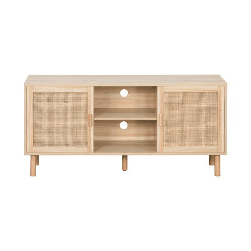 Móvel de TV com efeito cana e madeira, 120cm, Camargue, Natural, 120x39x57 cm