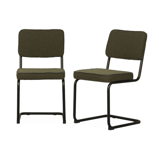 Cadeira cantilever de laço texturado, set de 2, Maja, Verde, 46x54.5x84.5 cm
