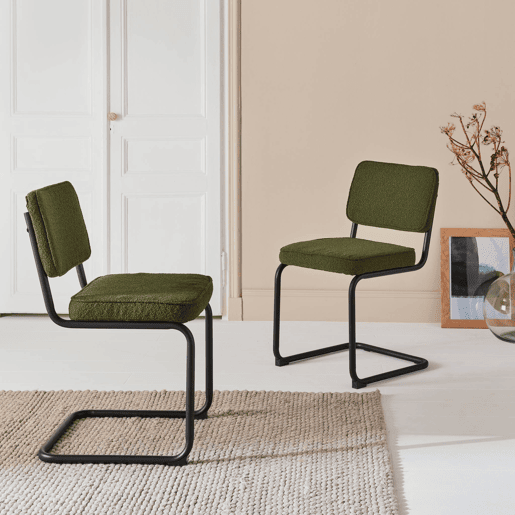 Cadeira cantilever de laço texturado, set de 2, Maja, Verde, 46x54.5x84.5 cm