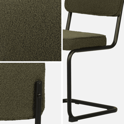 Cadeira cantilever de laço texturado, set de 2, Maja, Verde, 46x54.5x84.5 cm
