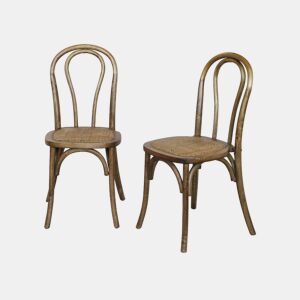Vintage cadeira de madeira e rattan, set de 2, Bastille, Castanho, 49.5x48x90 cm