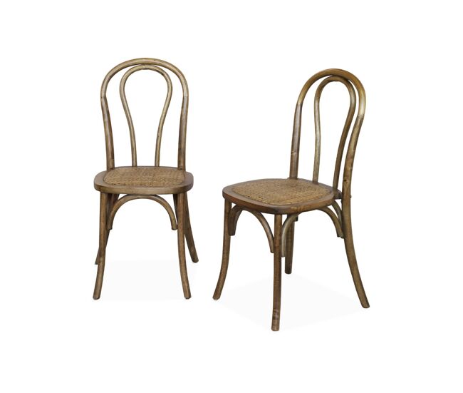 Silla vintage de madera y ratán, set de 2 marrón viejo - 49.5x48x90 cm