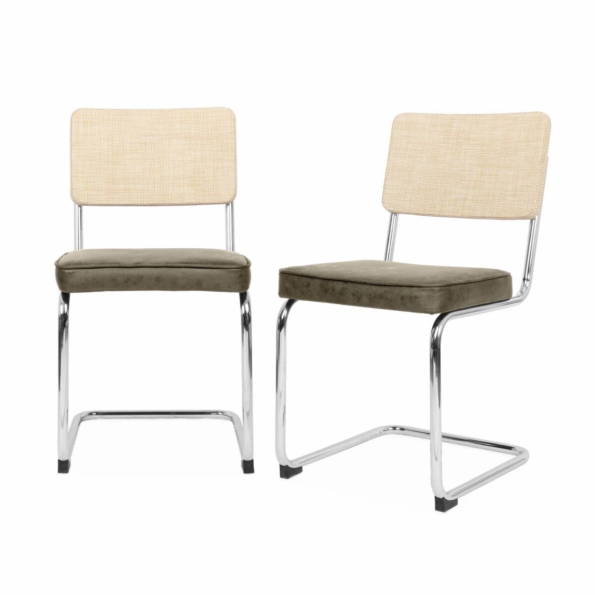 Silla cantilever con respaldo efecto ratán, set de 2 Verde