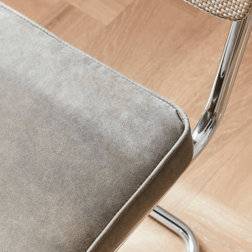 Cadeira cantilever em tecido e efeito rattan, set de 2, Maja, Taupe, 46x54.5x84.5 cm