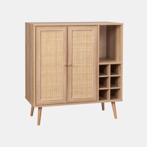 Aparador com suporte para garrafas, decoração em vime e madeira, 83cm, Boheme, Natural, 83x39x88.5 cm