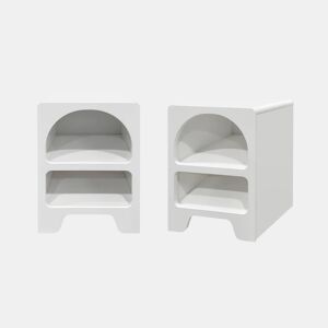 Mesa de cabeceira com efeito de madeira branca, set de 2, Thessa, Branco, 40x40x55 cm