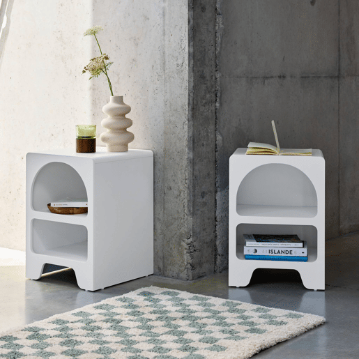 Mesa de cabeceira com efeito de madeira branca, set de 2, Thessa, Branco, 40x40x55 cm