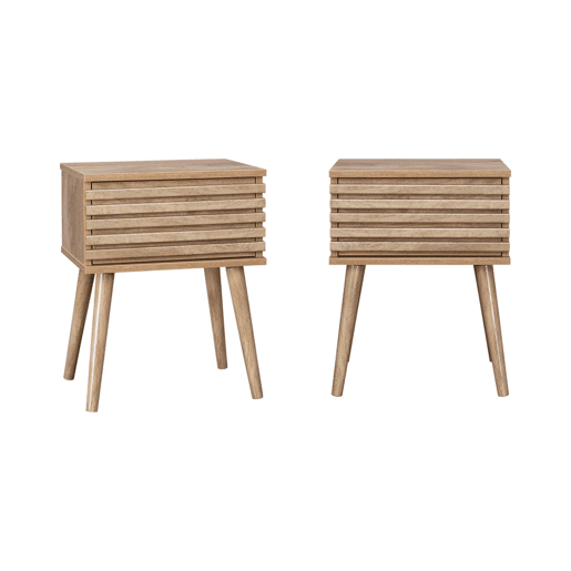 Mesa de cabeceira efeito madeira ranhurada, set de 2, Madere, Natural, 29x40x50.5 cm