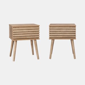Mesa de cabeceira efeito madeira ranhurada, set de 2, Madere, Natural, 29x40x50.5 cm