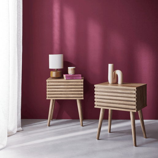 Mesa de cabeceira efeito madeira ranhurada, set de 2, Madere, Natural, 29x40x50.5 cm