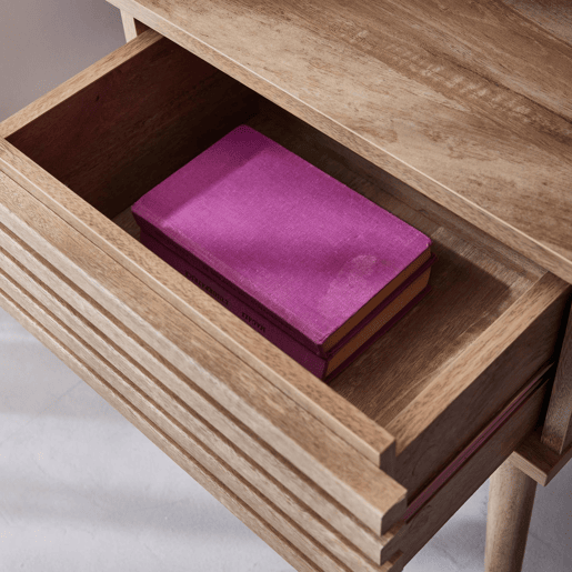 Mesa de cabeceira efeito madeira ranhurada, set de 2, Madere, Natural, 29x40x50.5 cm