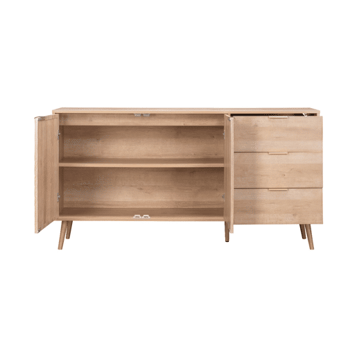 Aparador em madeira e cana, 2 portas e 3 gavetas, 150cm, Eva, Natural, 150x39x79 cm