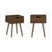 Mesita de noche de madera teñida nogal, 1 cajón, set de 2 Mesita de noche de madera teñida nogal, 1 cajón, set de 2 Madera