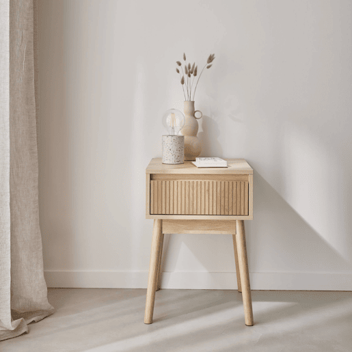Mesa de cabeceira decor madeira 1 gaveta, Linear, Natural, 39x39x55.4 cm