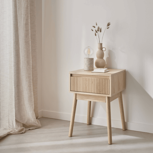 Mesa de cabeceira decor madeira 1 gaveta, Linear, Natural, 39x39x55.4 cm