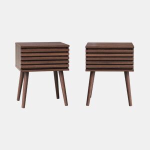 Mesa de cabeceira efeito madeira ranhurada, set de 2, Madere, Madeira de nogueira, 29x40x50.5 cm