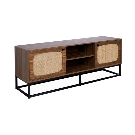 Móvel de TV com efeito madeira e cana arredondada, 140cm, Retro, Natural, 140x40x55 cm